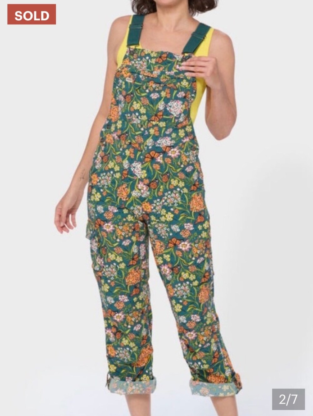 ISO Duluth Trading Heirloom Floral Overalls Monarch Butterfly Green *Do not Buy!
